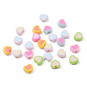 Colorful macaron acrylic heart beads for DIY necklace and bracelet handmade jewelry