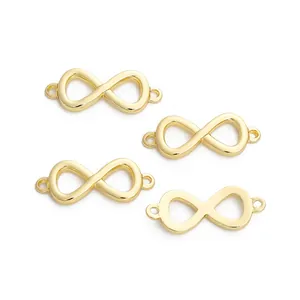 Set of four 14K gold-plated infinity link charms with double loops for DIY jewelry making