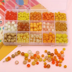 Organizzatore a 15 scomparti con perle di vetro arancione e giallo per gioielli DIY