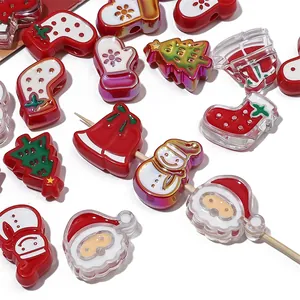 DIY acrylic Christmas beads featuring Santa, Snowmen, and Trees for jewelry making