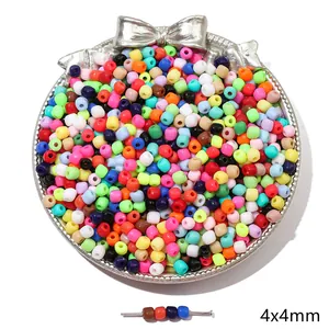 Colorful 4x4mm acrylic DIY beads in a decorative silver tray for jewelry making