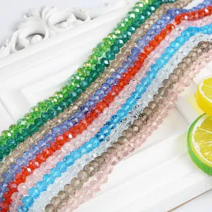 Detail of 8mm faceted crystal glass beads in vibrant colors for DIY jewelry making