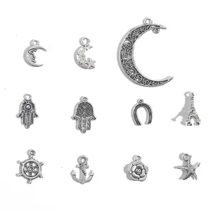 Vintage Silberlegierung Charms Set mit Mond, Stern und Eiffelturm für DIY-Schmuckbau