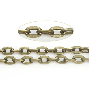 DIY bronze metal oval link chain with vintage brushed texture for jewelry making