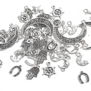 Vintage Antik Silber Legierung Anhänger Für DIY Schmuckherstellung Mond Seestern Blume Turm Anker Ruder Nautische DIY Zubehör