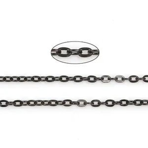 Detail of black metal O-link chain for jewelry making, macro view of high-quality texture