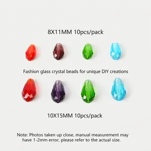 Perles en cristal de verre facetté en forme de goutte pour bijoux DIY colorés