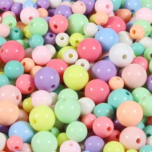 Cuentas redondas de acrílico macaron de colores con acabado pulido para hacer joyas DIY