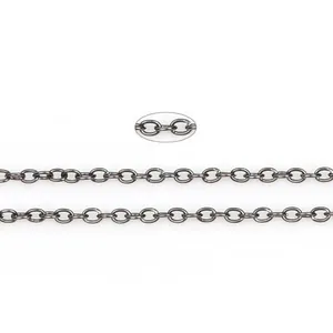 Close-up of gunmetal grey oval link chain for DIY jewelry making and necklace repairs