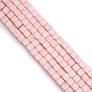 Perle a cubo in turchese sintetico rosa con venature marroni per gioielli fai-da-te