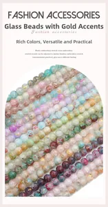 Macro detail of multicolored cracked glass beads with gold foil foil accents for jewelry