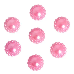 Set of pink sunflower scalloped flatback ABS pearls for DIY jewelry making and crafts