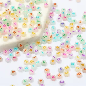 Pastel acrylic alphabet beads with red hearts for DIY jewelry and necklace making
