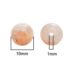 Pink orange 10mm glass beads with gold foil flecks and 1mm hole for DIY jewelry making
