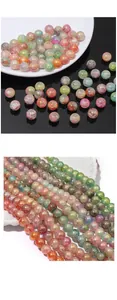 Macro detail of 10mm glass crackle beads with iridescent finish for DIY jewelry