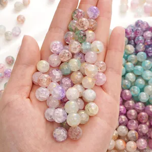 8mm mixed color crackle glass beads with gold foil for DIY handmade jewelry bracelets