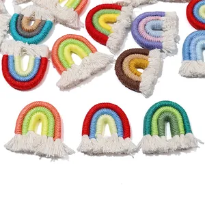 Handmade woven rainbow tassel charms in bohemian style for DIY crafts and accessories