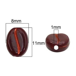Vintage acrylic coffee bean beads 8x11mm with gold gilding for DIY jewelry and phone chains