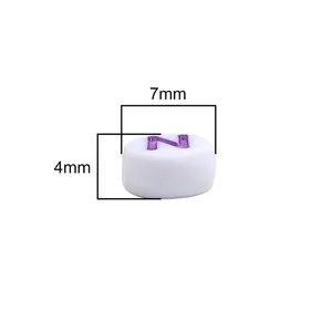 White 7x4mm acrylic letter N bead with purple print for DIY jewelry making