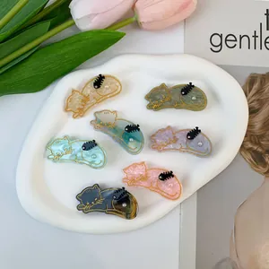 Süße Cartoon Katze Acryl Haarklammer Für Damen Süßer Glitzer Katzenkopf Entenschnabel Seitenclip Mit Kunstperle Und Fischgräte