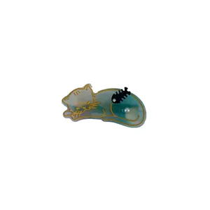 Süße schlafende Katze Acryl-Haarklammer mit blauem Glitzer-Finish und Perlenanhänger