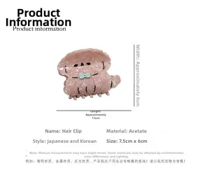 Pinza de pelo caniche rosa de acetato 7,5cm x 6cm detalle con dimensiones