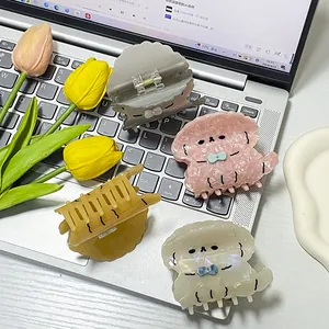 Pinza Para El Pelo De Acetato Con Forma De Perro Lindo Caniche Dibujos Animados Bichon Frise Con Lazo Para Mujer Accesorios Para El Cabello