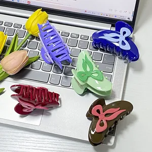 Y2K Style Acetate Bow Hair Claw For Women Sweet 3D Bowknot Shark Clip Elegant Back Of Head Hair Accessories Gift
