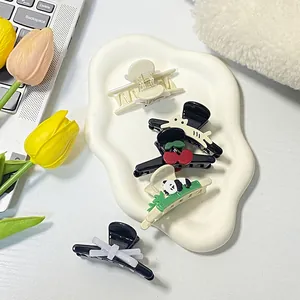 5Pcs cute panda and cherry cartoon hair claws in various minimalist styles for women