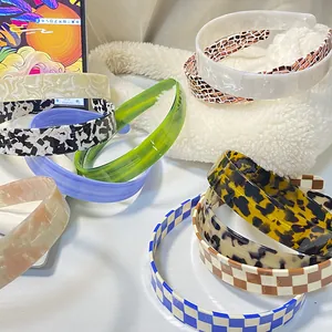 Vintage Checkerboard Marble Tortoise Shell Hairband For Women Simple Resin Acetate Headband Retro Hair Accessories