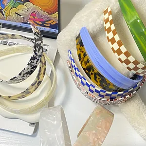 Set of minimalist checkerboard and tortoiseshell hairbands in stylish acetate resin