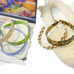 Checkerboard and leopard print headband set with acrylic hair accessories for women