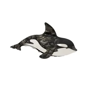 Orca whale acetate hair claw clip with black and white marble pattern for women