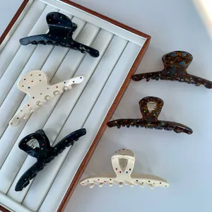 Acetate Large Hair Claw Clip With Colorful Rhinestones Elegant Tortoiseshell Shark Clip For Women Hair Styling Accessories