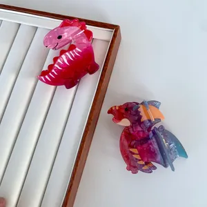 Creative dinosaur animal acrylic claw clip set with marble texture for hair styling