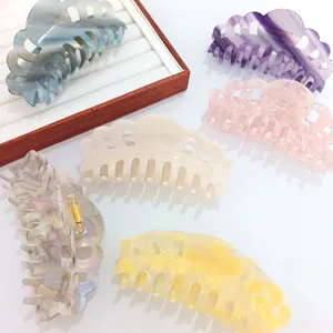 Collection of six large 14cm acetic acid hair claws in various marble patterns
