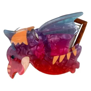 Creative colorful dinosaur acrylic hair claw clip with unique marble texture patterns