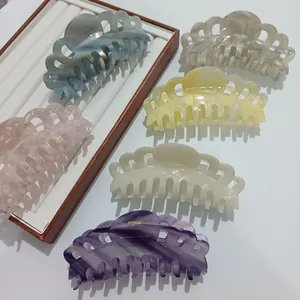 Oversized Crown Shape Acetate Hair Claw Clip Marble Texture Elegant Shark Clip For Thick Hair Women Hair Accessories