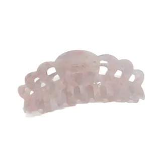 Large 14cm acetate crown claw clip with pink white marble pattern for thick hair