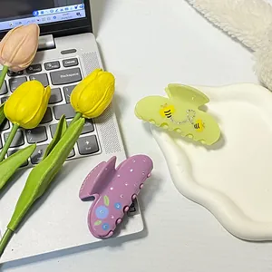 Haarklammern aus Acryl mit Blumen- und Bienenmuster und Strass für tägliches Styling