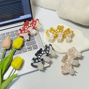 Cute Acetate Mushroom Hair Claw Clip For Women Polka Dot Triple Mushroom Hair Accessories Colorful Shark Clip Styling Hairpin