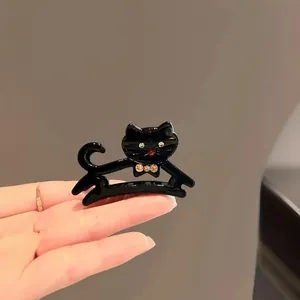 Elegante fermaglio per capelli a gatto in acetato nero con strass per acconciature
