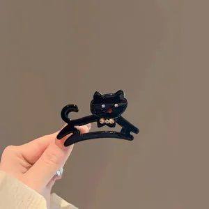 Elegante molletta per capelli a gatto in acetato nero con strass brillanti
