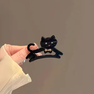 Elegante molletta per capelli a gatto in acetato nero con strass per acconciature moda