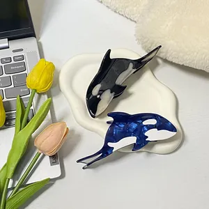 Ozean Schwertwal Haarklammern aus Acetat in Schwarz und Blau mit Wasserwellenmuster