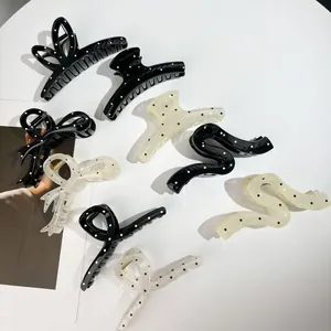 Lot de pinces à cheveux à pois pour cheveux épais en noir et blanc crème