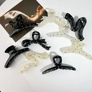 Pince à Cheveux en Acétate à Pois Grande Antidérapante Pince Crabe pour Femmes Accessoires Cheveux Épais Nœud Vague Oreilles de Lapin Mode Quotidienne