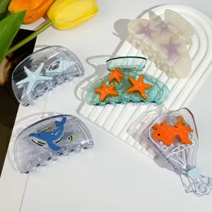 Süße Acetat Meerestier Haarkralle Transparent Seestern Wal Goldfisch Hai Haarklammern Für Damen Sommer Strand Accessoires