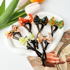 Eleganter Haarclip Aus Acetat Mit Schleife Marmortextur Twist Bananenspange Im Koreanischen Stil Für Damen Haarschmuck