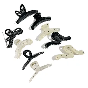 Lot de pinces à cheveux à pois noir et crème, grandes formes de papillons en résine